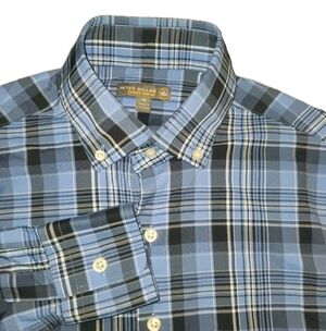 Peter Millar Shirt Mens Medium Blue Plaid Summer Comfort Button Down Long Sleeve